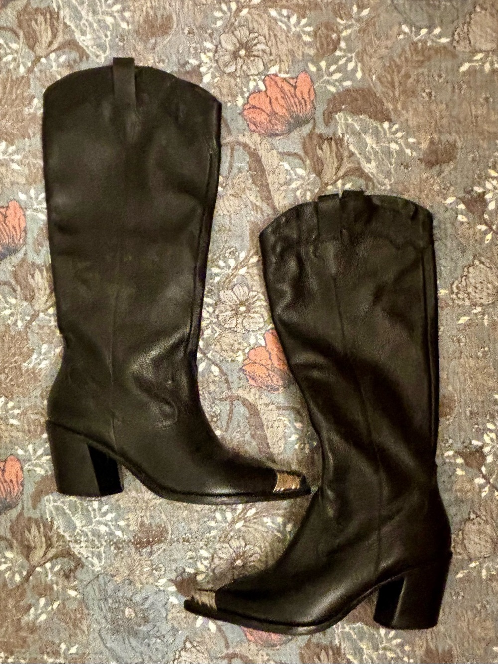 Dolce Vita Black Mid-Calf Heeled Boots with Metallic Toe Cap